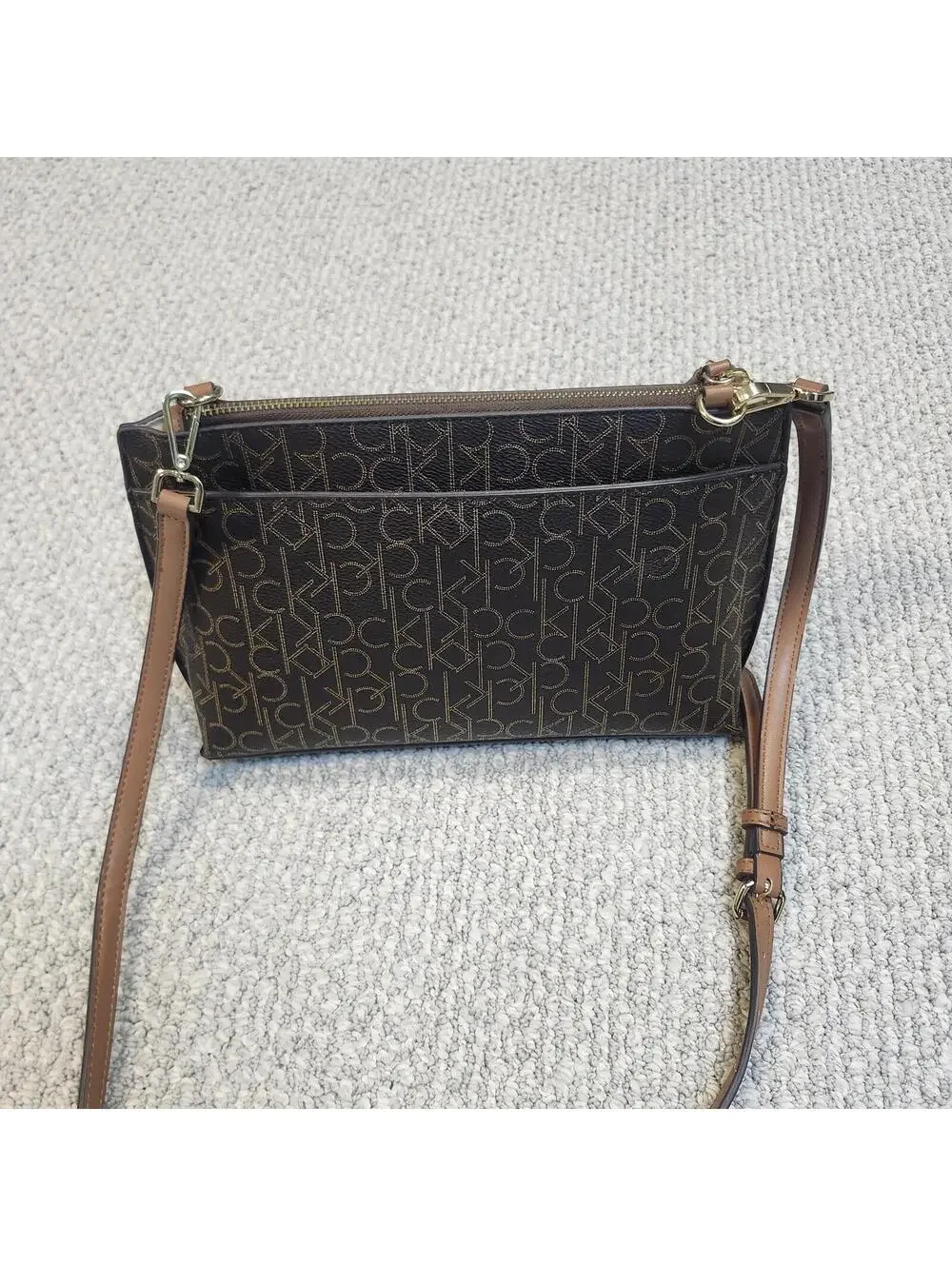 Calvin Klein Monogram Crossbody Bag Brown Size Medium
